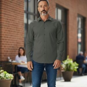 EXPRESS 1MX EUC Sz. S (14-14 1/2) Dark Gray Long Sleeve Button Down Dress Shirt.